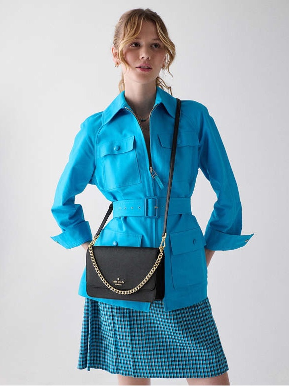 kate spade Black Leather Crossbody with Gold Chain